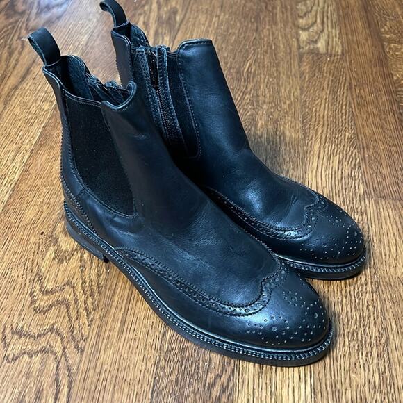 Jeffrey Campbell Edmone Brogue Womens 6 Black Leather Wingtip Chelsea Bootie - Picture 1 of 8